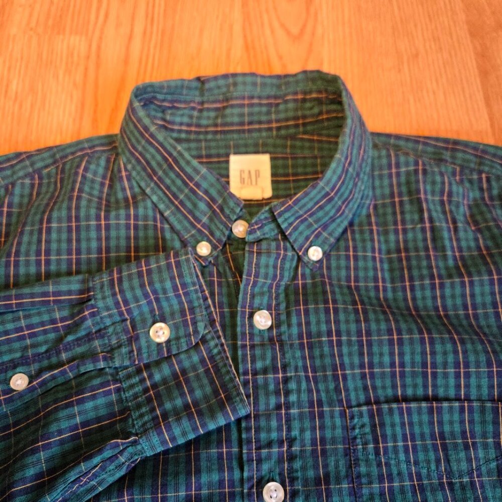 Vintage GAP Button Down Shirt | Green‎ Blue Plaid | Men’s Medium